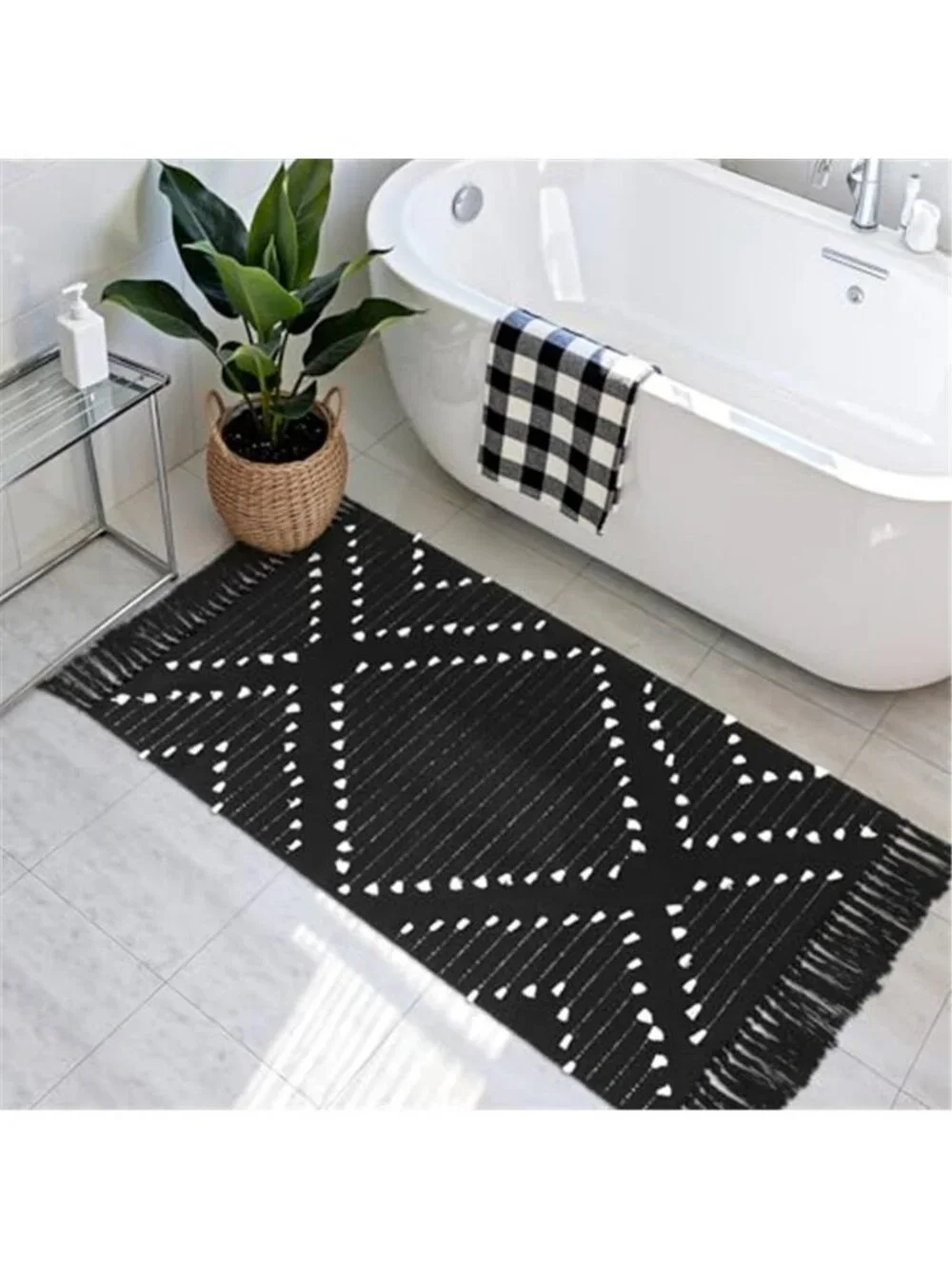 Boho Kitchen Rug 2' x 4.3' Washable Bathroom Runner with Tassel